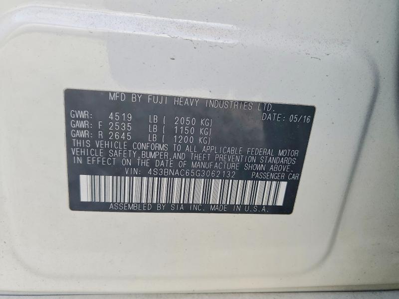 2016 Subaru Legacy მანქანა იყიდება აუქციონზე, vin: 4S3BNAC65G3062132, აუქციონის ნომერი: 56868336