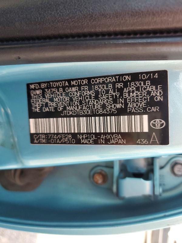 57968166 :رقم المزاد ، JTDKDTB30E1084375 vin ، 2014 Toyota Prius C مزاد بيع