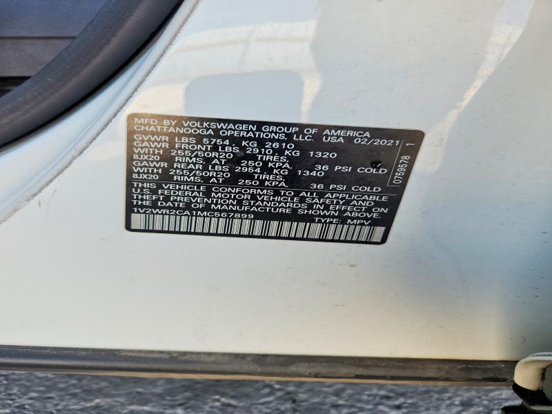 Aukcja sprzedaży 2021 Volkswagen Atlas, vin: 1V2WR2CA1MC567899, numer aukcji: 55765466