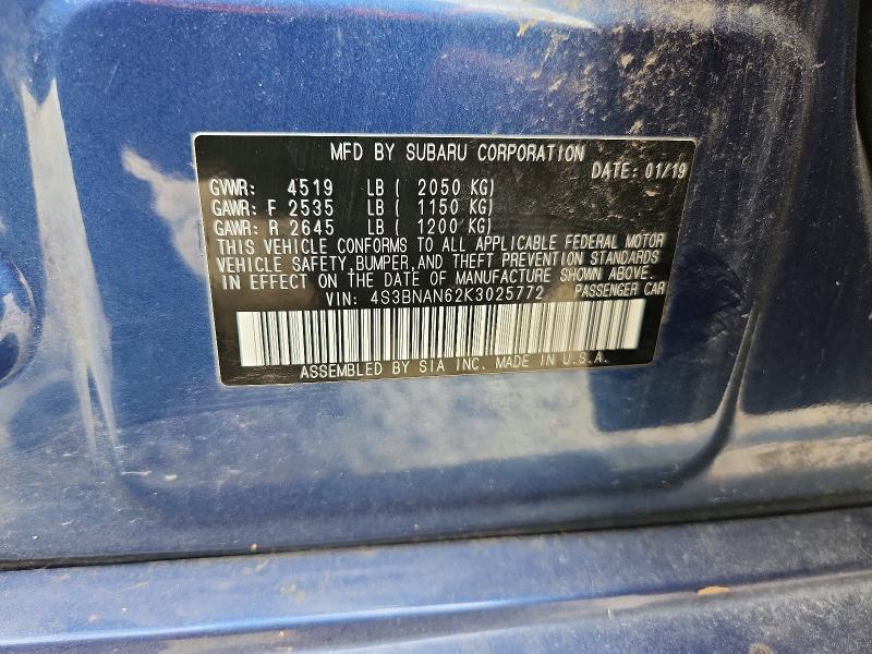 2019 Subaru Legacy მანქანა იყიდება აუქციონზე, vin: 4S3BNAN62K3025772, აუქციონის ნომერი: 57055506