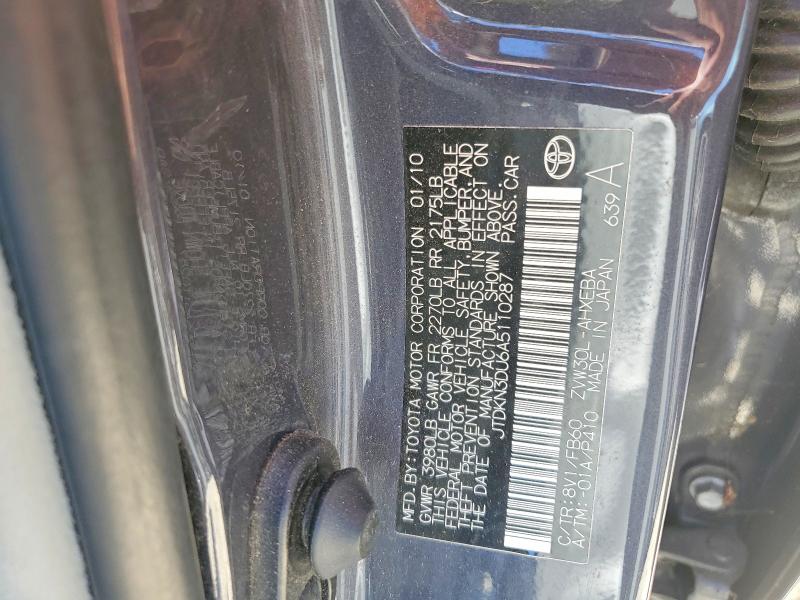57381026 :رقم المزاد ، JTDKN3DU6A5110287 vin ، 2010 Toyota Prius مزاد بيع