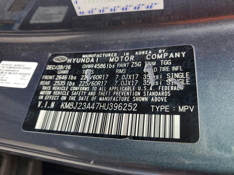 58797566 :رقم المزاد ، KM8J23A47HU396252 vin ، 2017 Hyundai Tucson مزاد بيع