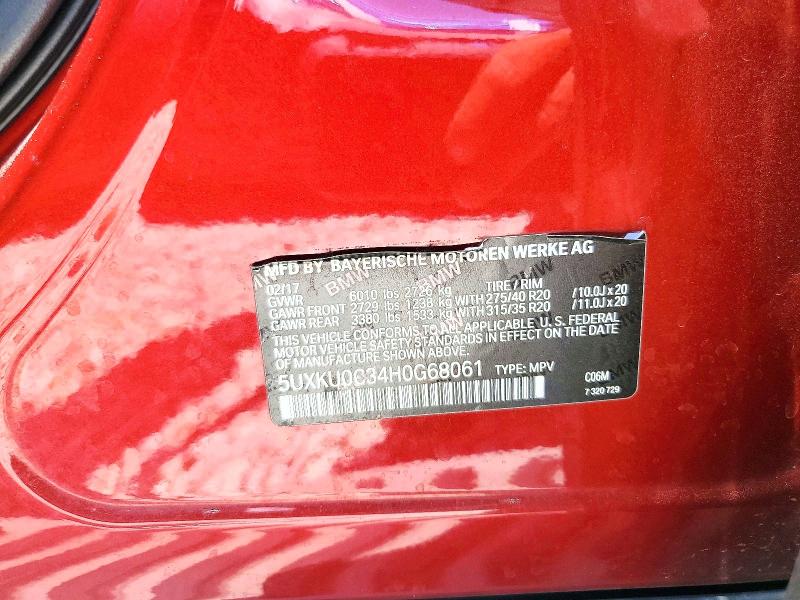 57377376 :رقم المزاد ، 5UXKU0C34H0G68061 vin ، 2017 Bmw X6 مزاد بيع