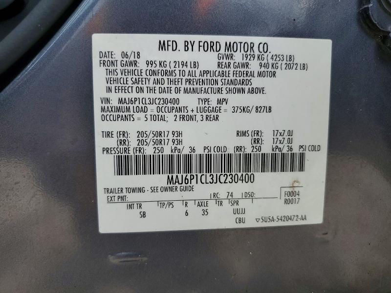 Продажа на аукционе авто 2018 Ford Ecosport, vin: MAJ6P1CL3JC230400, номер лота: 59074856