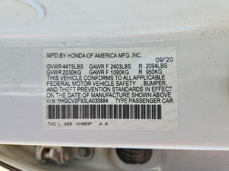55937336 :رقم المزاد ، 1HGCV2F93LA030884 vin ، 2020 Honda Accord مزاد بيع
