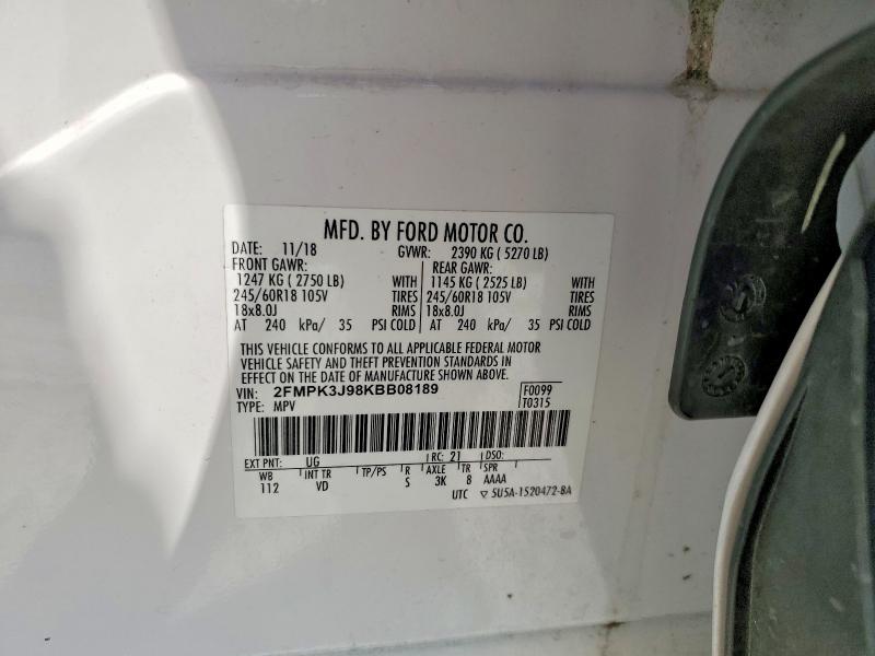 2019 Ford Edge მანქანა იყიდება აუქციონზე, vin: 2FMPK3J98KBB08189, აუქციონის ნომერი: 58873306