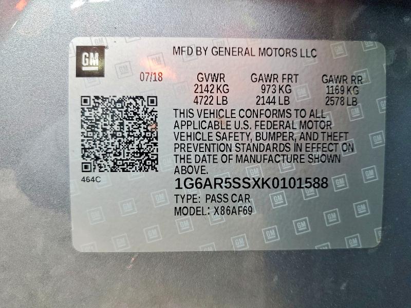 Aukcja sprzedaży 2019 Cadillac Cts, vin: 1G6AR5SSXK0101588, numer aukcji: 56538066