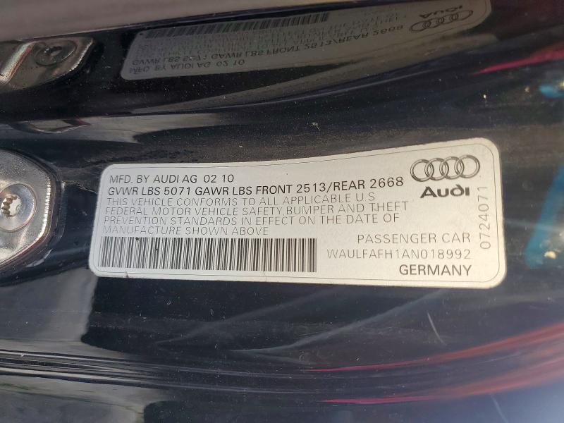 54992896 :رقم المزاد ، WAULFAFH1AN018992 vin ، 2010 Audi A5 مزاد بيع