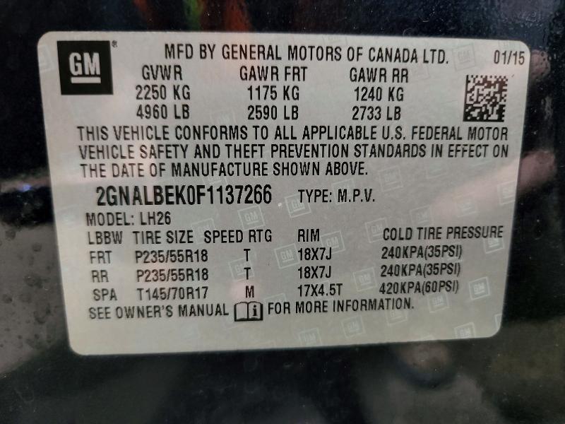 57952796 :رقم المزاد ، 2GNALBEK0F1137266 vin ، 2015 Chevrolet Equinox مزاد بيع