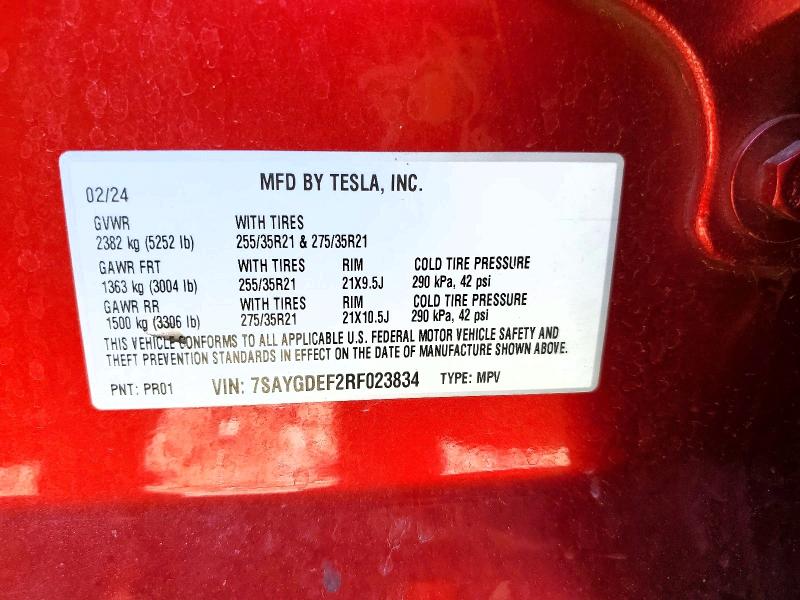 Продажа на аукционе авто 2024 Tesla Model Y, vin: 7SAYGDEF2RF023834, номер лота: 58761116