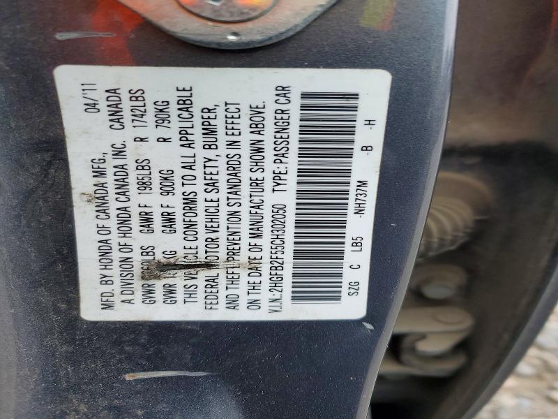 Aukcja sprzedaży 2012 Honda Civic, vin: 2HGFB2F55CH302050, numer aukcji: 58975956