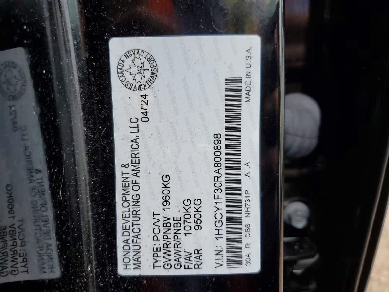 Продаж на аукціоні авто 2024 Honda Accord, vin: 1HGCY1F30RA800898, номер лоту: 56756336