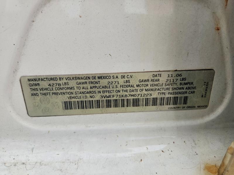 Aukcja sprzedaży 2007 Volkswagen Jetta, vin: 3VWEF71K87M071223, numer aukcji: 56255876