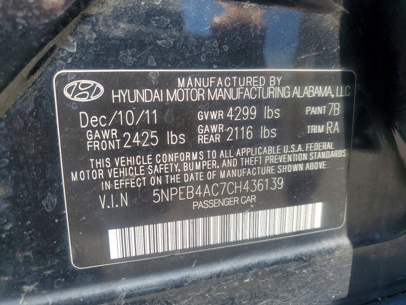 Aukcja sprzedaży 2012 Hyundai Sonata, vin: 5NPEB4AC7CH436139, numer aukcji: 57723456