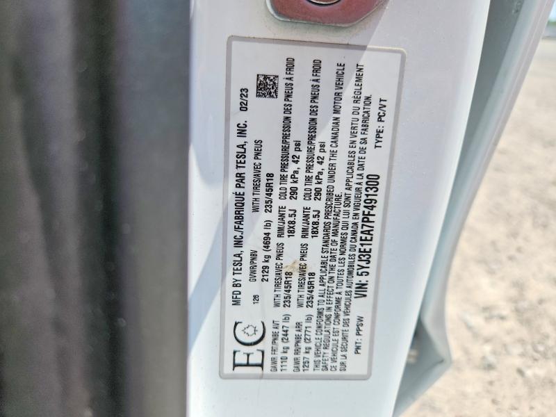 Продаж на аукціоні авто 2023 Tesla Model 3, vin: 5YJ3E1EA7PF491300, номер лоту: 59107666