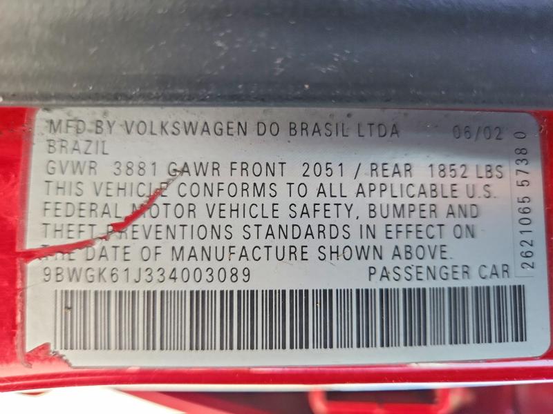 2003 Volkswagen Golf მანქანა იყიდება აუქციონზე, vin: 9BWGK61J334003089, აუქციონის ნომერი: 55623026
