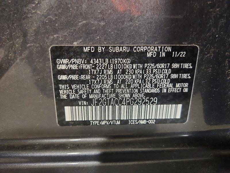 55708166 :رقم المزاد ، JF2GTACC4PG292529 vin ، 2023 Subaru Crosstrek مزاد بيع