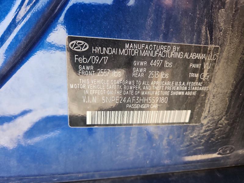 57164356 :رقم المزاد ، 5NPE24AF3HH559180 vin ، 2017 Hyundai Sonata مزاد بيع