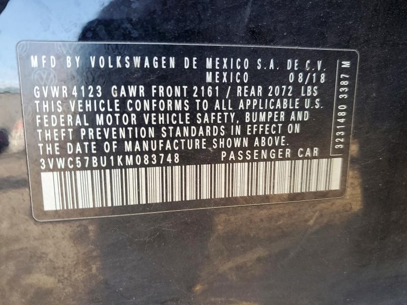 Aukcja sprzedaży 2019 Volkswagen Jetta, vin: 3VWC57BU1KM083748, numer aukcji: 55306886