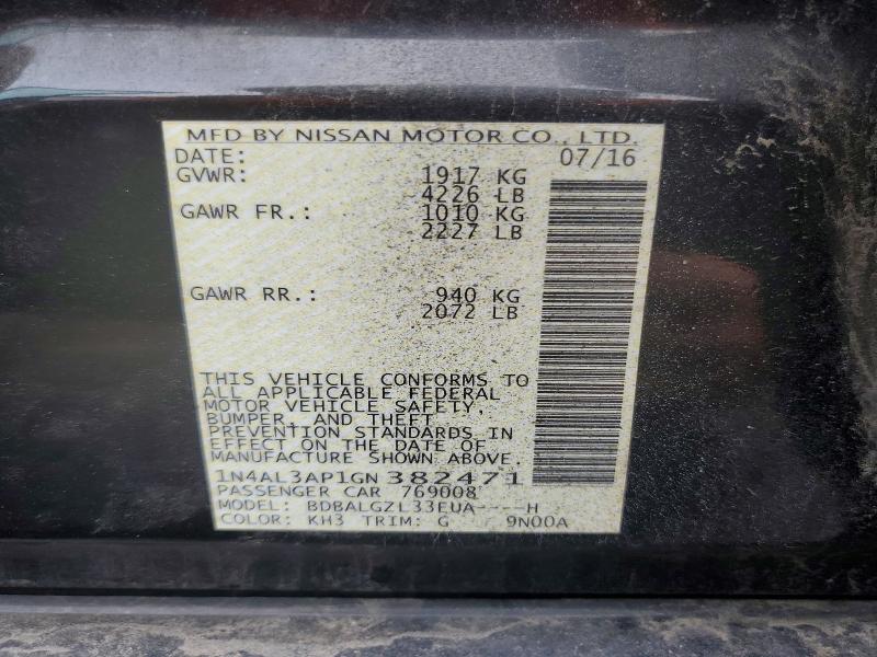 2016 Nissan Altima მანქანა იყიდება აუქციონზე, vin: 1N4AL3AP1GN382471, აუქციონის ნომერი: 58802806