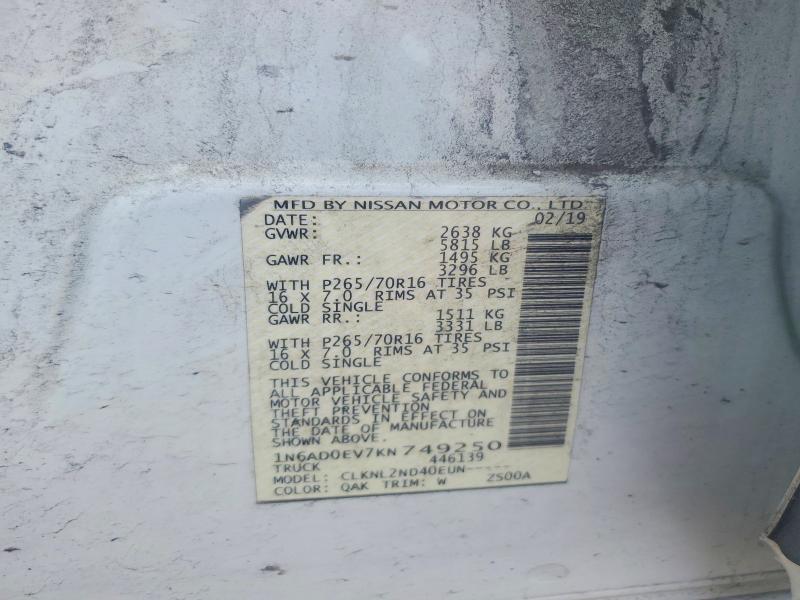 2019 Nissan Frontier მანქანა იყიდება აუქციონზე, vin: 1N6AD0EV7KN749250, აუქციონის ნომერი: 58355096