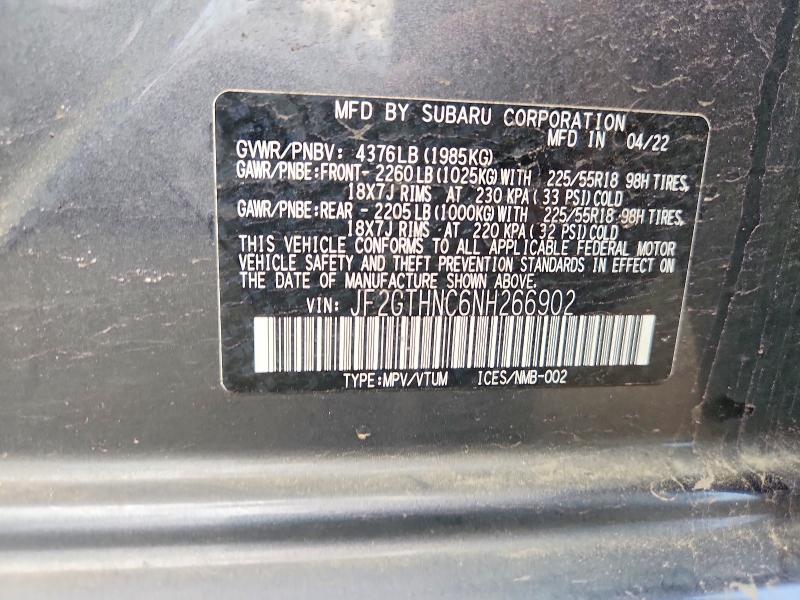 2022 Subaru Crosstrek მანქანა იყიდება აუქციონზე, vin: JF2GTHNC6NH266902, აუქციონის ნომერი: 56620256