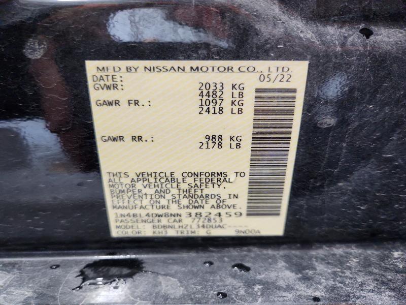 2022 Nissan Altima მანქანა იყიდება აუქციონზე, vin: 1N4BL4DW8NN382459, აუქციონის ნომერი: 56663926