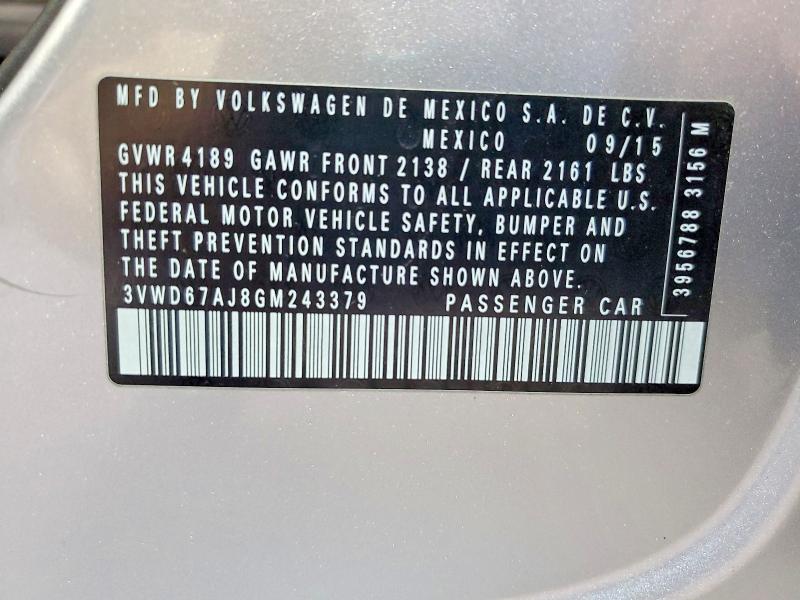 57671056 :رقم المزاد ، 3VWD67AJ8GM243379 vin ، 2016 Volkswagen Jetta مزاد بيع