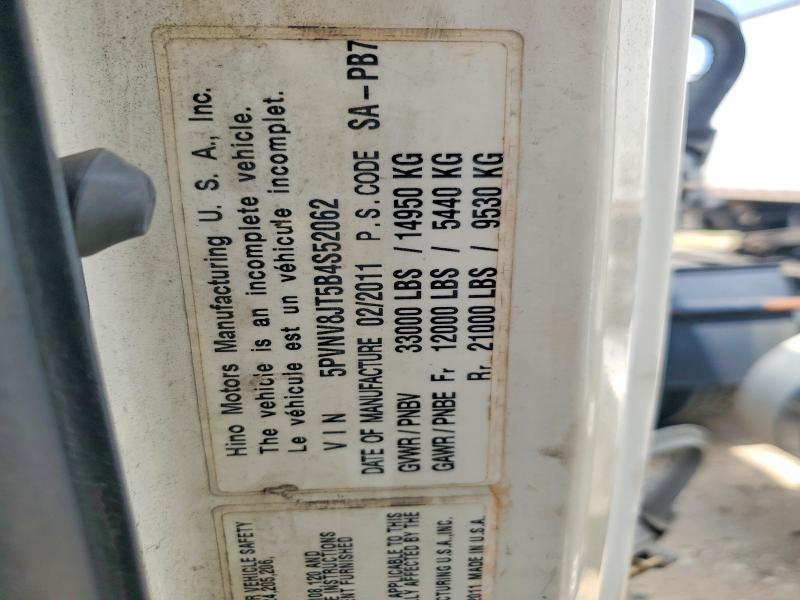 56219246 :رقم المزاد ، 5PVNV8JT5B4S52062 vin ، 2011 Hino 338 مزاد بيع