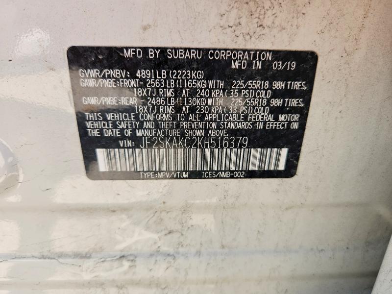 Aukcja sprzedaży 2019 Subaru Forester, vin: JF2SKAKC2KH516379, numer aukcji: 56799956