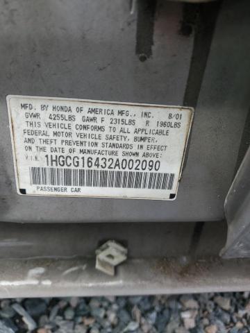 Aukcja sprzedaży 2002 Honda Accord, vin: 1HGCG16432A002090, numer aukcji: 56888366