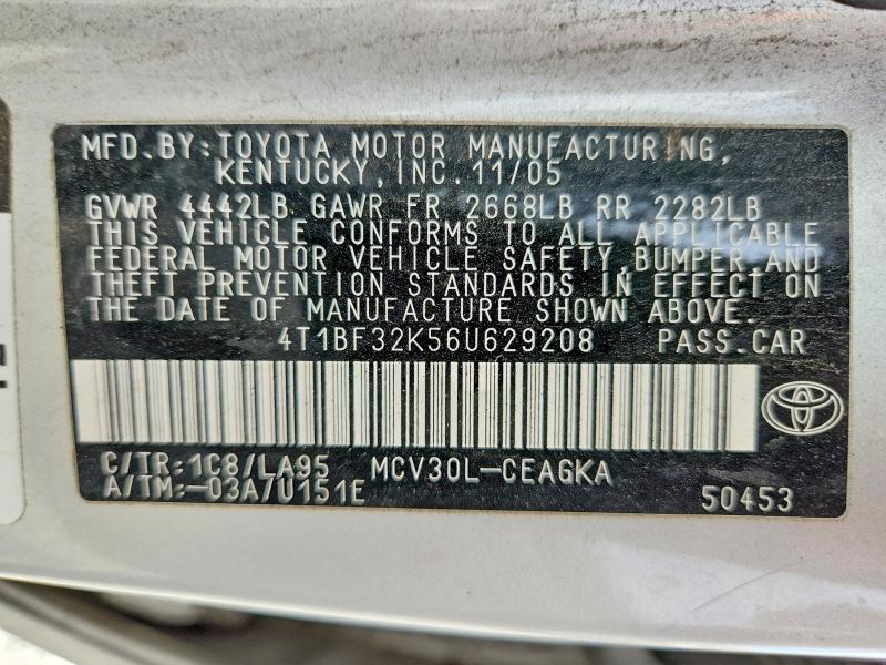 58462886 :رقم المزاد ، 4T1BF32K56U629208 vin ، 2006 Toyota Camry مزاد بيع