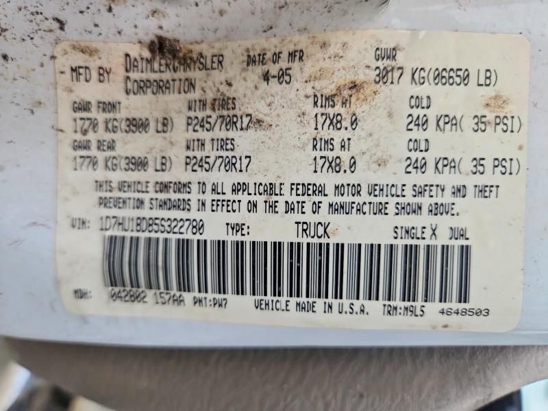 Aukcja sprzedaży 2005 Dodge Ram 1500, vin: 1D7HU18D85S322780, numer aukcji: 58605416