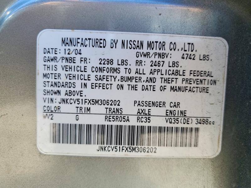 Продаж на аукціоні авто 2005 Infiniti G35, vin: JNKCV51FX5M306202, номер лоту: 58358556