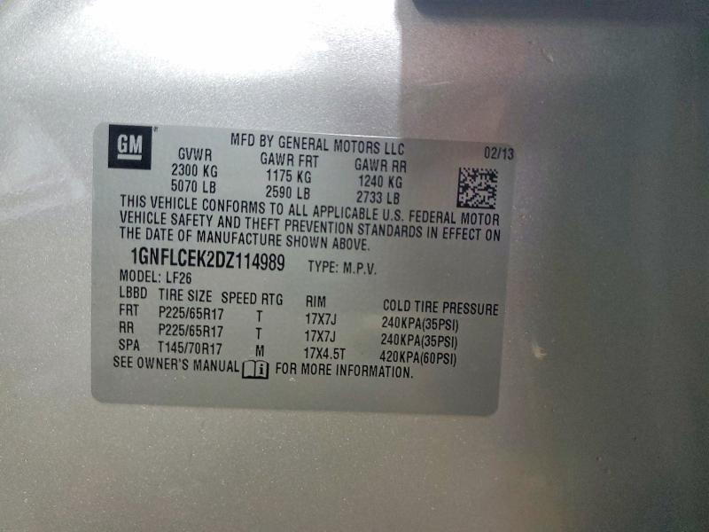 Продаж на аукціоні авто 2013 Chevrolet Equinox, vin: 1GNFLCEK2DZ114989, номер лоту: 58181796