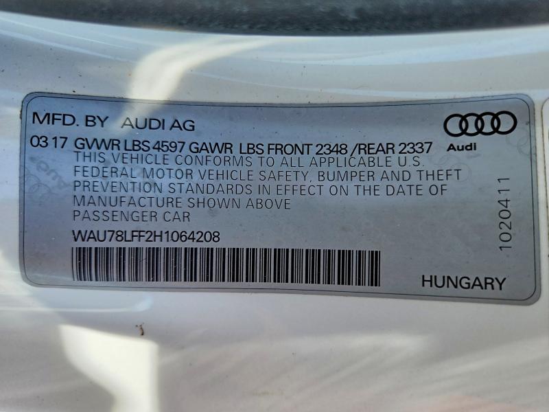 Продажа на аукционе авто 2017 Audi A3, vin: WAU78LFF2H1064208, номер лота: 56539636