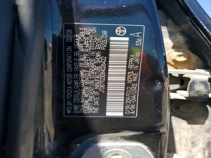Продаж на аукціоні авто 2008 Toyota Yaris, vin: JTDBT923084026422, номер лоту: 55935596