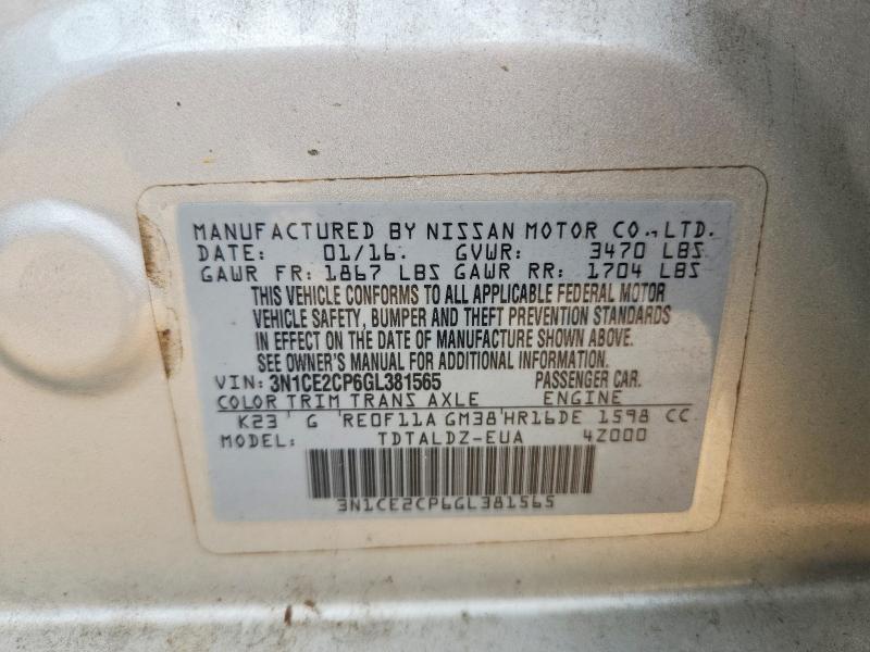 Auction sale of the 2016 Nissan Versa Note, vin: 3N1CE2CP6GL381565, lot number: 54104966
