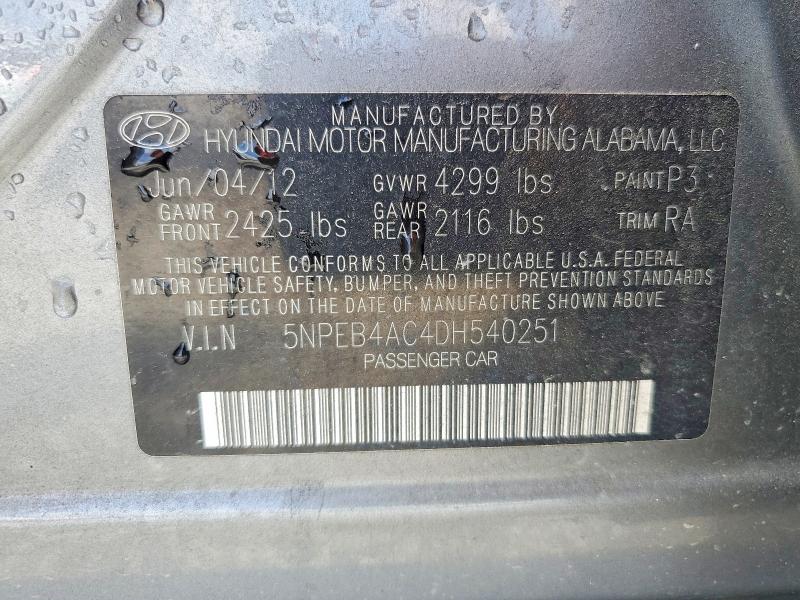 2013 Hyundai Sonata მანქანა იყიდება აუქციონზე, vin: 5NPEB4AC4DH540251, აუქციონის ნომერი: 56665686