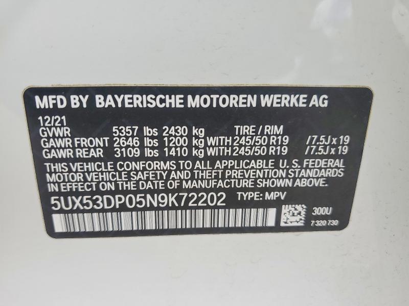 Aukcja sprzedaży 2022 Bmw X3, vin: 5UX53DP05N9K72202, numer aukcji: 56826756