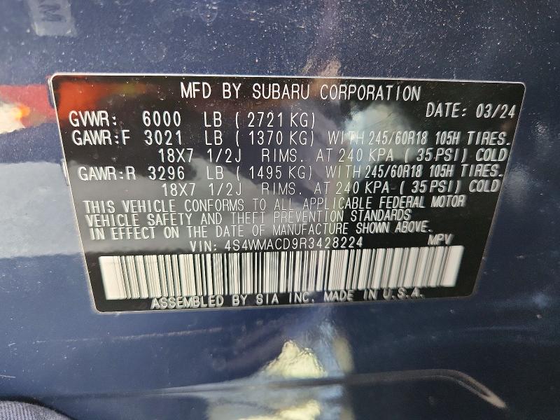 Aukcja sprzedaży 2024 Subaru Ascent, vin: 4S4WMACD9R3428224, numer aukcji: 59167936