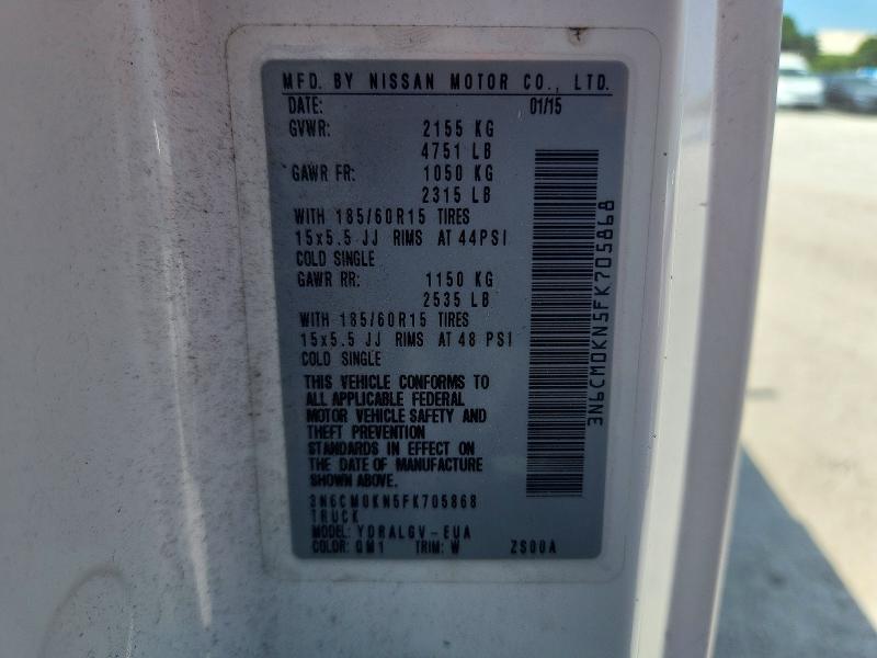 2015 Nissan Nv200 მანქანა იყიდება აუქციონზე, vin: 3N6CM0KN5FK705868, აუქციონის ნომერი: 55771806