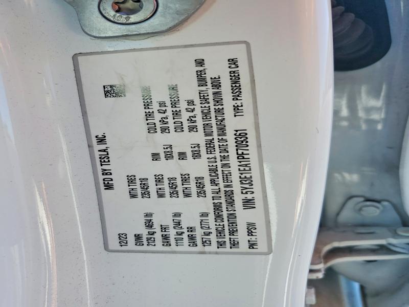 58620066 :رقم المزاد ، 5YJ3E1EA1PF709361 vin ، 2023 Tesla Model 3 مزاد بيع