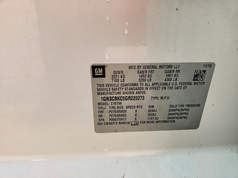 Aukcja sprzedaży 2016 Chevrolet Tahoe, vin: 1GNSCBKC5GR229273, numer aukcji: 58387366
