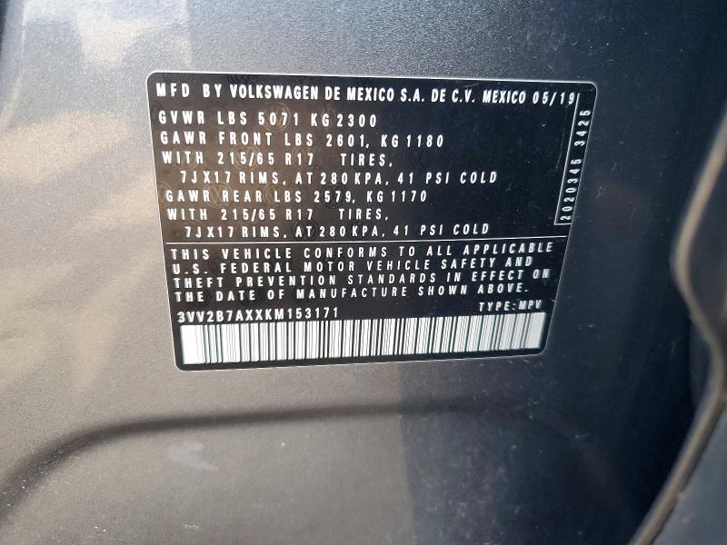 Продажа на аукционе авто 2019 Volkswagen Tiguan, vin: 3VV2B7AXXKM153171, номер лота: 58526006