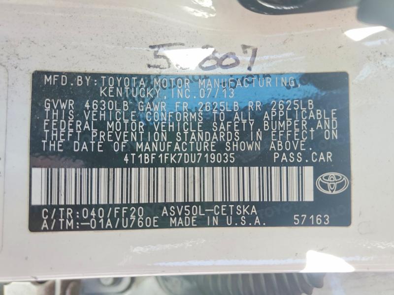 2013 Toyota Camry მანქანა იყიდება აუქციონზე, vin: 4T1BF1FK7DU719035, აუქციონის ნომერი: 58544626