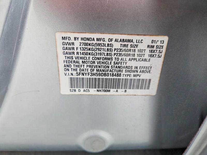 2013 Honda Pilot მანქანა იყიდება აუქციონზე, vin: 5FNYF3H59DB018488, აუქციონის ნომერი: 56160756