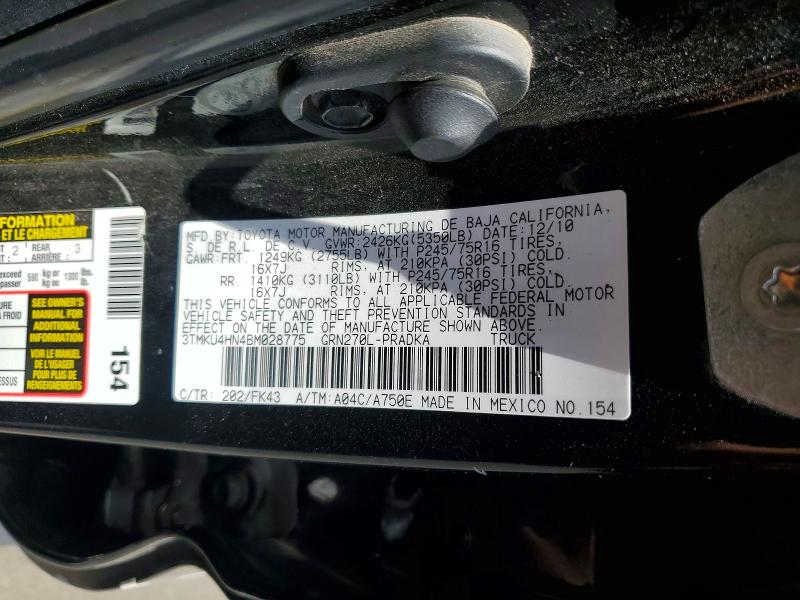 Auction sale of the 2011 Toyota Tacoma, vin: 3TMKU4HN4BM028775, lot number: 56447476