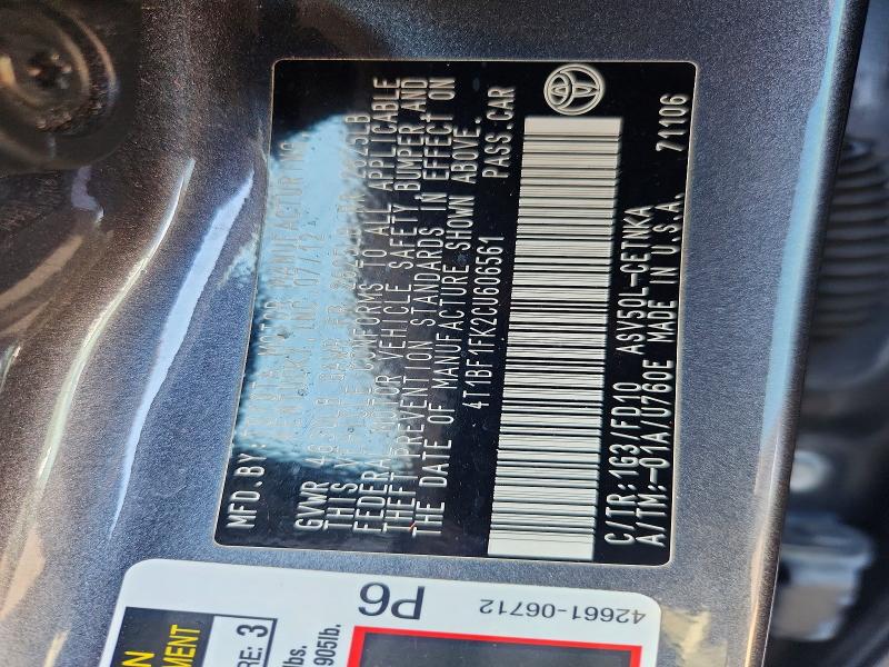 55109916 :رقم المزاد ، 4T1BF1FK2CU606561 vin ، 2012 Toyota Camry مزاد بيع