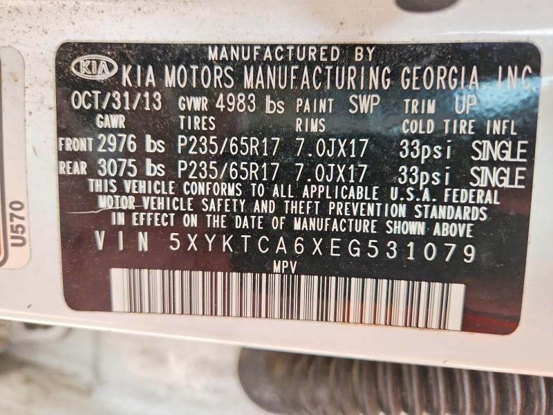Продажа на аукционе авто 2014 Kia Sorento, vin: 5XYKTCA6XEG531079, номер лота: 55310056